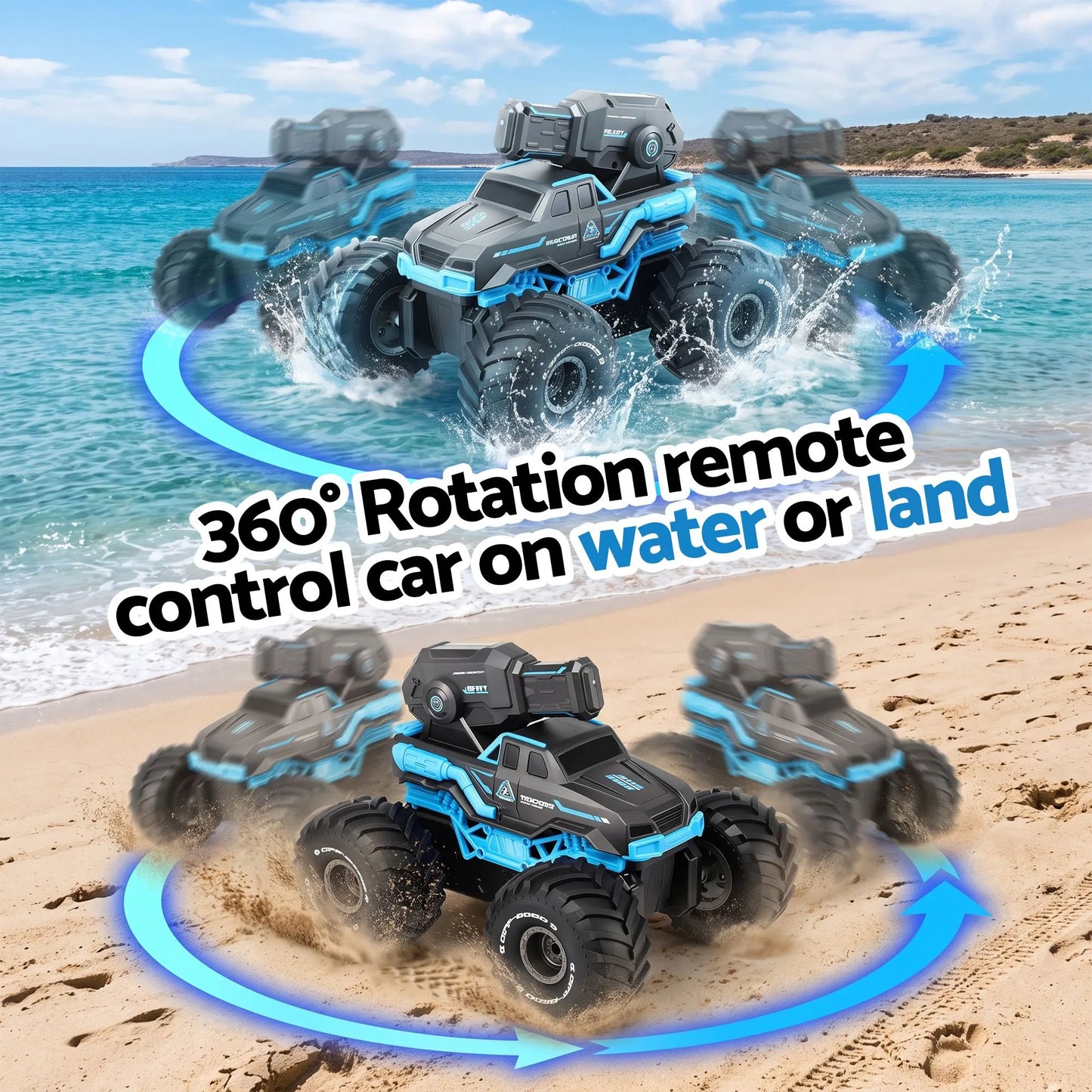 Keezi Kids Amphibious 2.4GHz Remote Control Car Boat with Water Spray Blue - Image 4