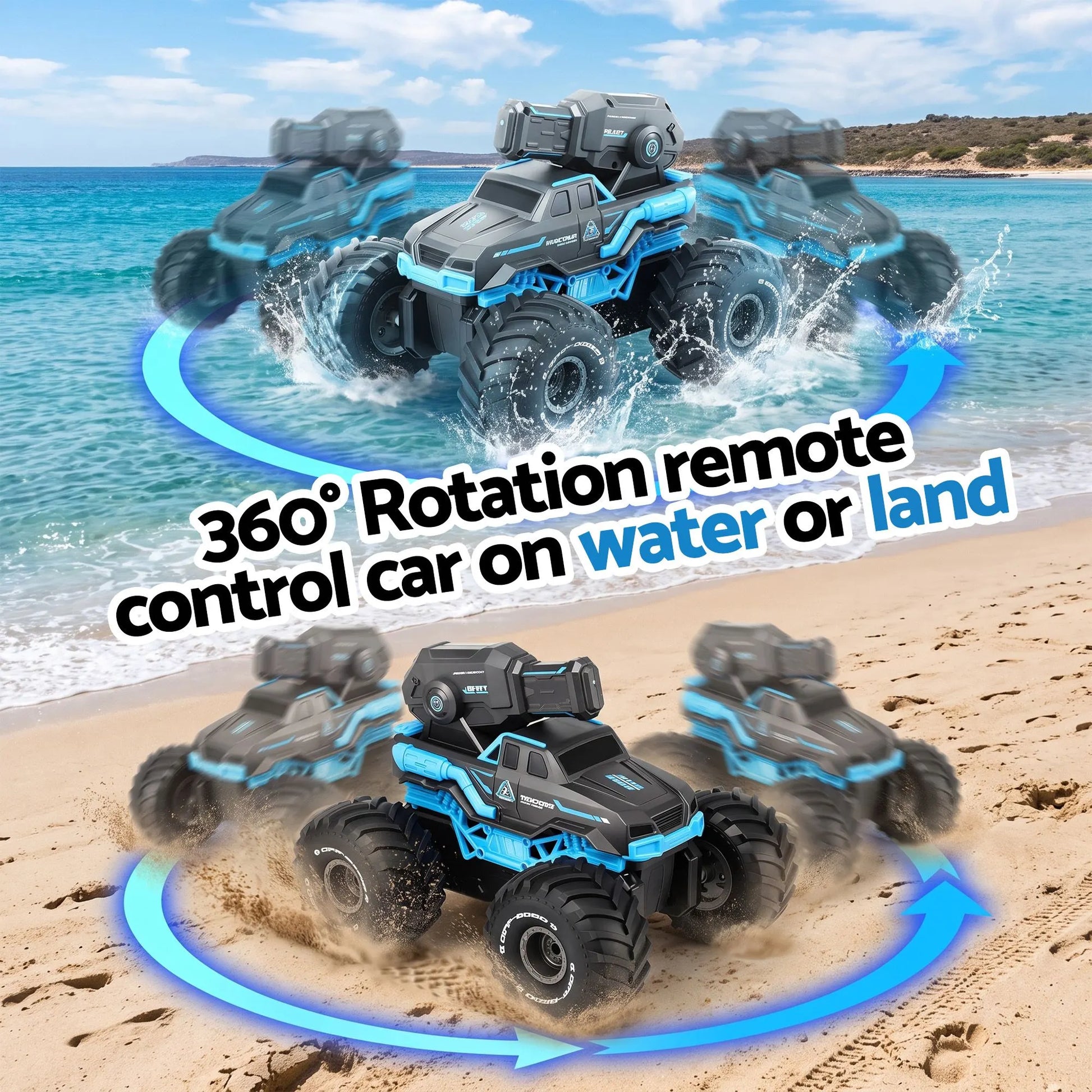 Keezi Kids Amphibious 2.4GHz Remote Control Car Boat with Water Spray Blue - Image 4