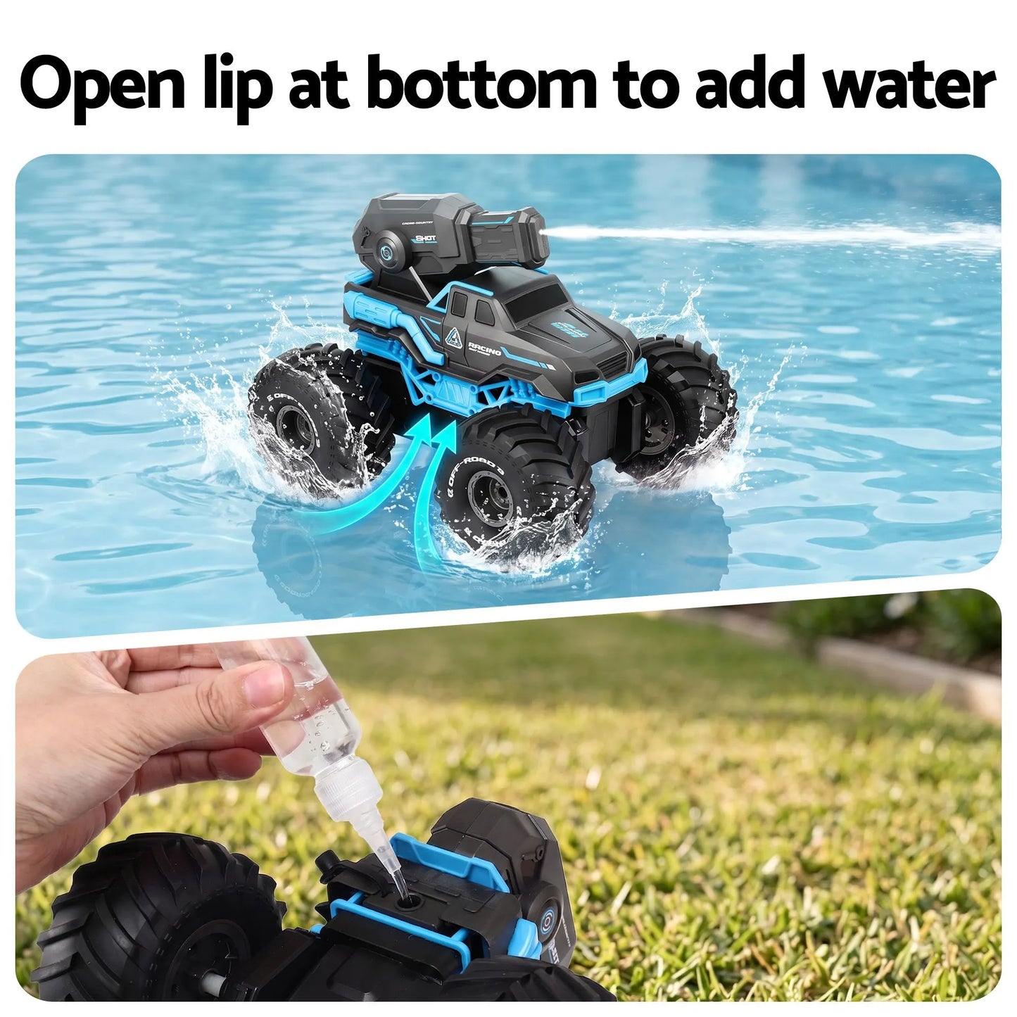 Keezi Kids Amphibious 2.4GHz Remote Control Car Boat with Water Spray Blue - Image 5