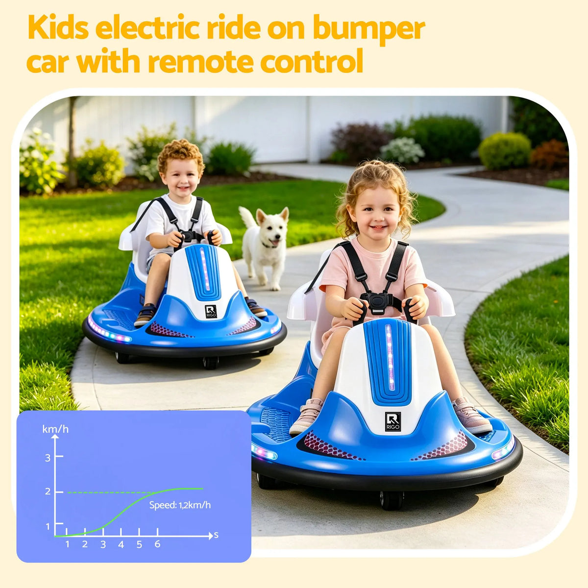 Rigo Ride on Cars Kids Bumper 12V Ride on Toy Toddler Remote Control Blue - Image 4