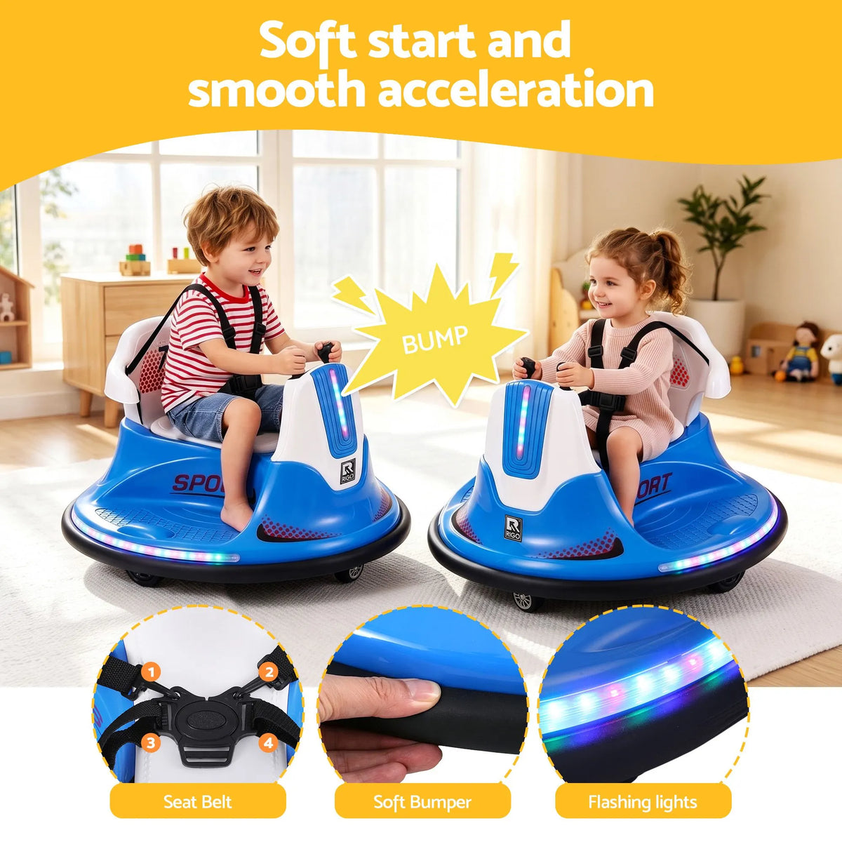 Rigo Ride on Cars Kids Bumper 12V Ride on Toy Toddler Remote Control Blue - Image 5