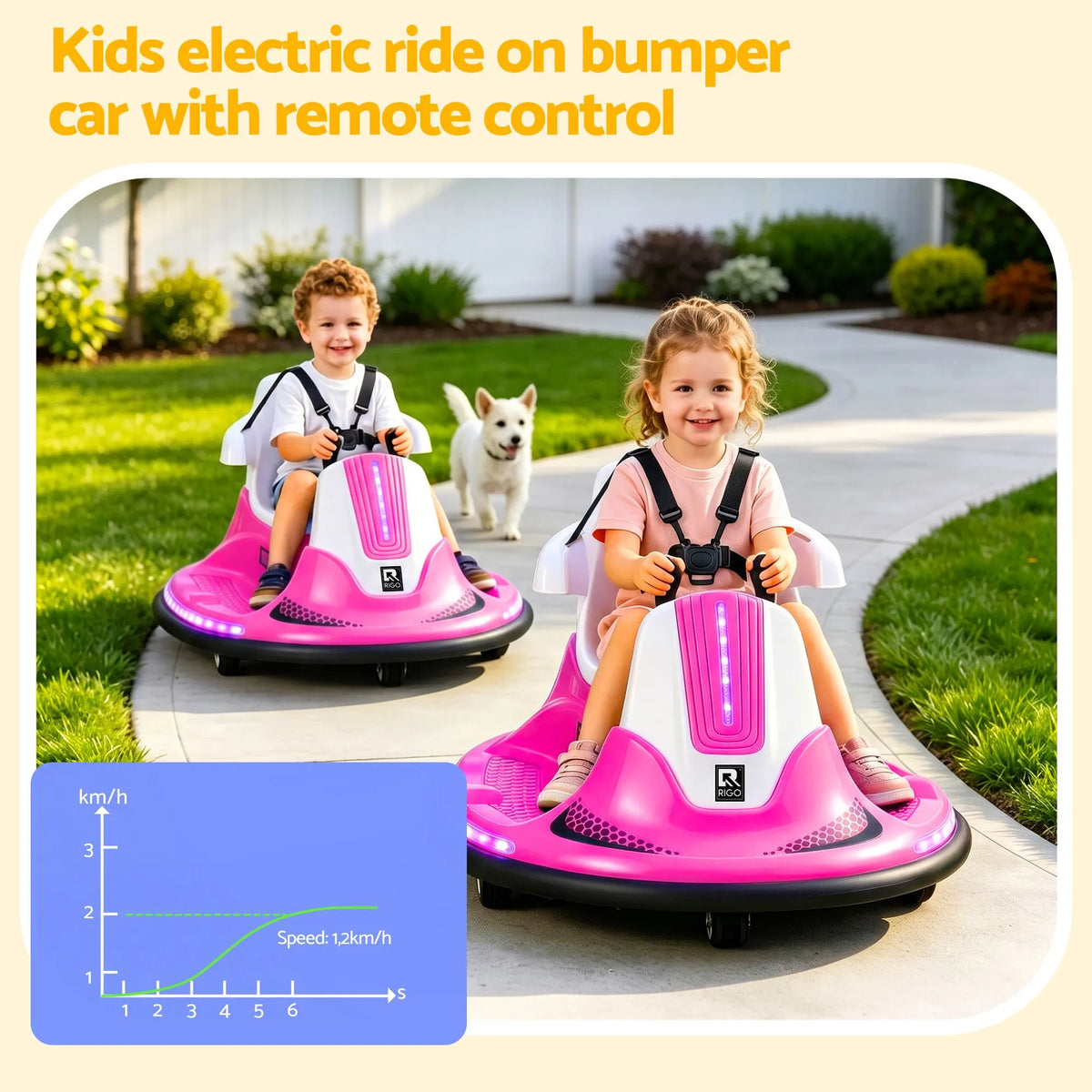 Rigo Ride on Cars Kids Bumper 12V Ride on Toy Toddler Remote Control Pink - Image 4