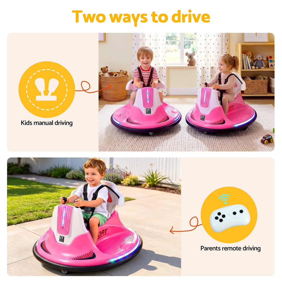 Rigo Ride on Cars Kids Bumper 12V Ride on Toy Toddler Remote Control Pink - Image 7