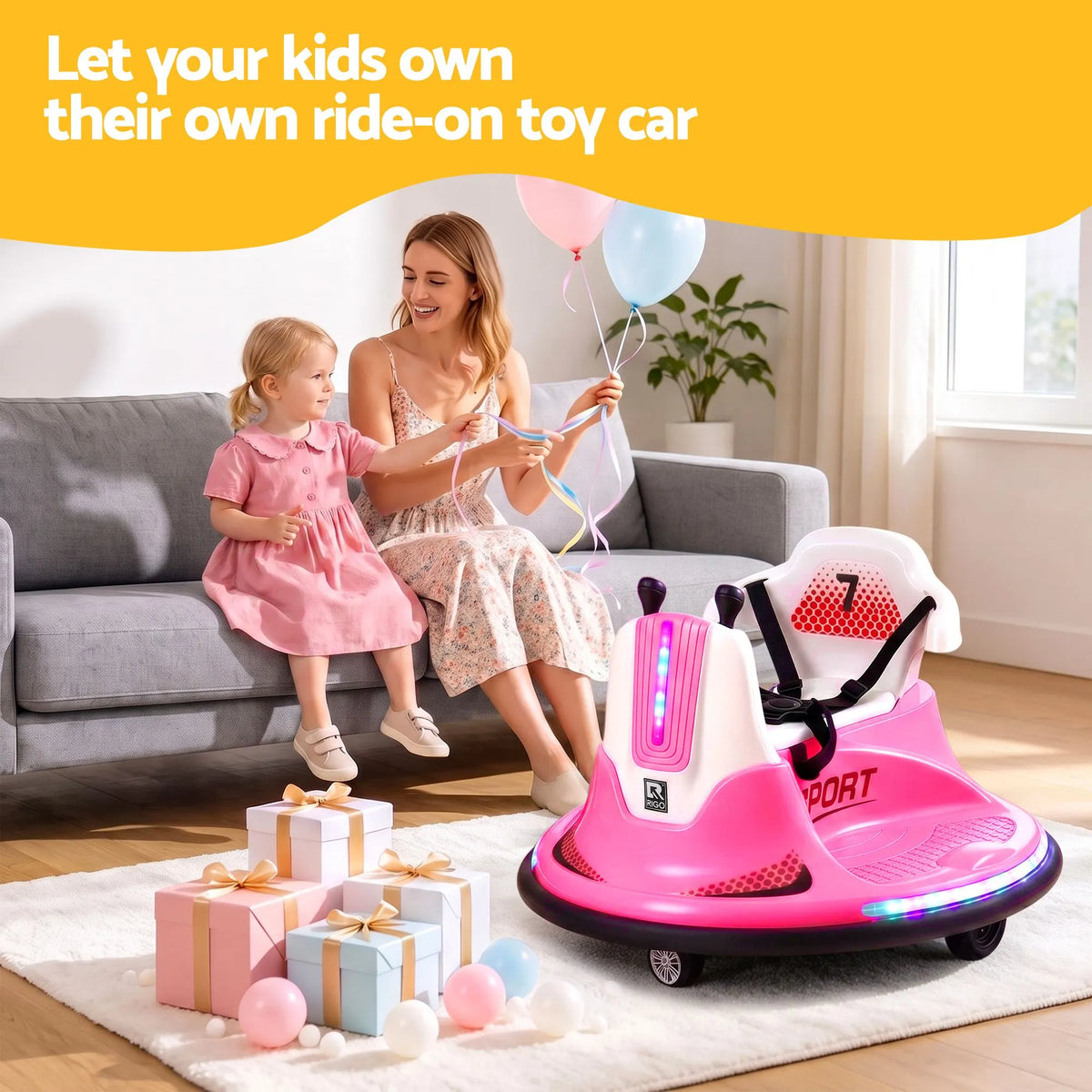 Rigo Ride on Cars Kids Bumper 12V Ride on Toy Toddler Remote Control Pink - Image 9