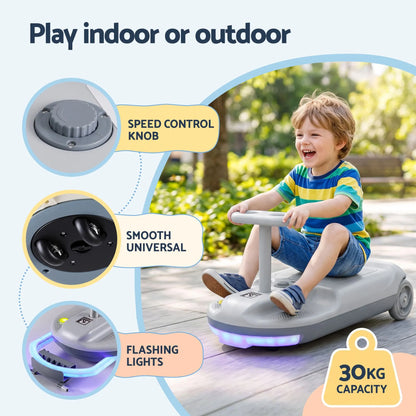 Rigo Ride on Car with Mop Storage Space Kids Clean Car 12V 86cm Grey - Image 4
