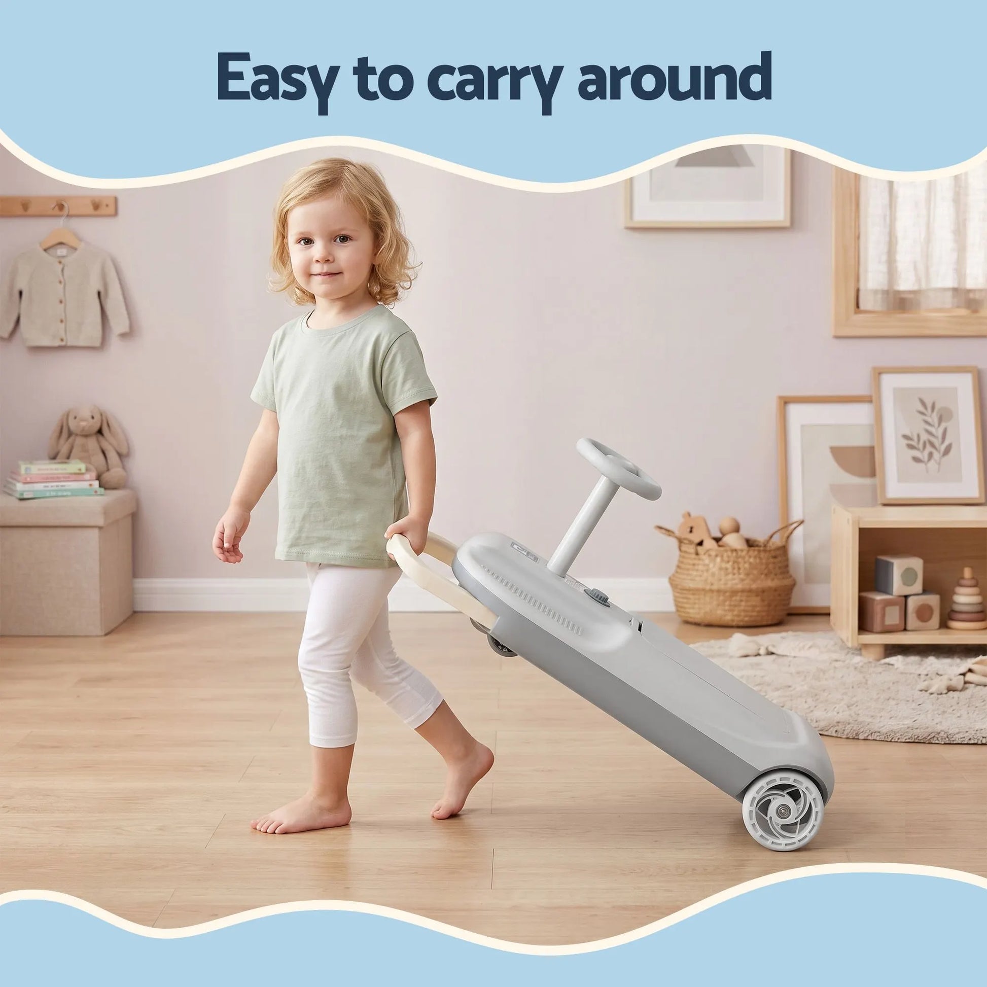 Rigo Ride on Car with Mop Storage Space Kids Clean Car 12V 86cm Grey - Image 7