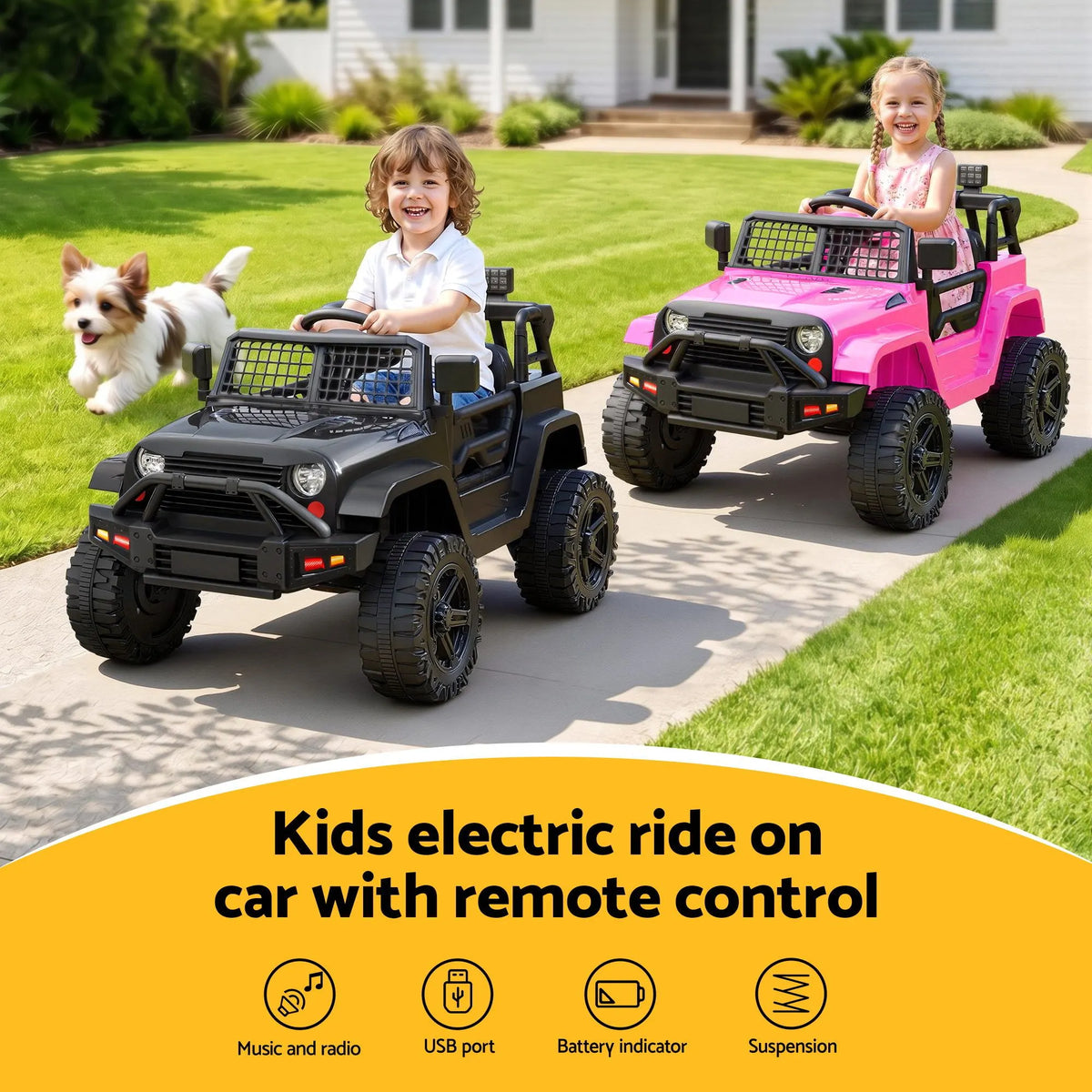 2x Rigo Electric Kids Ride On Car Black Pink Off-Road Ride-On Toy with Remote Control Horn Music - Image 4