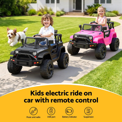 2x Rigo Electric Kids Ride On Car Black Pink Off-Road Ride-On Toy with Remote Control Horn Music - Image 4