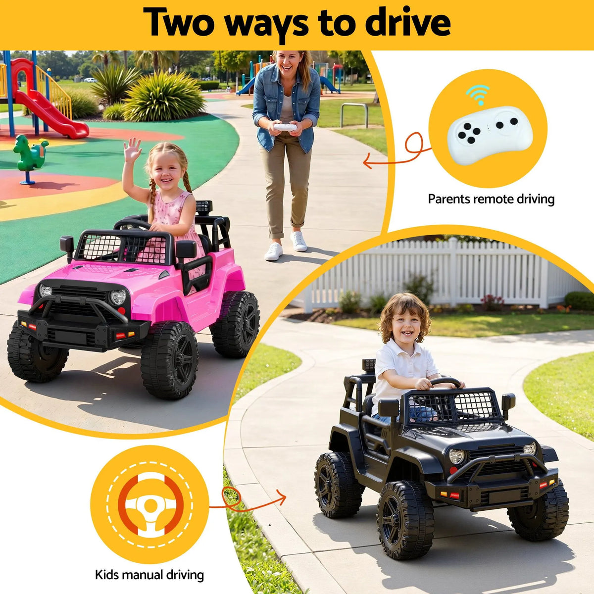 2x Rigo Electric Kids Ride On Car Black Pink Off-Road Ride-On Toy with Remote Control Horn Music - Image 7