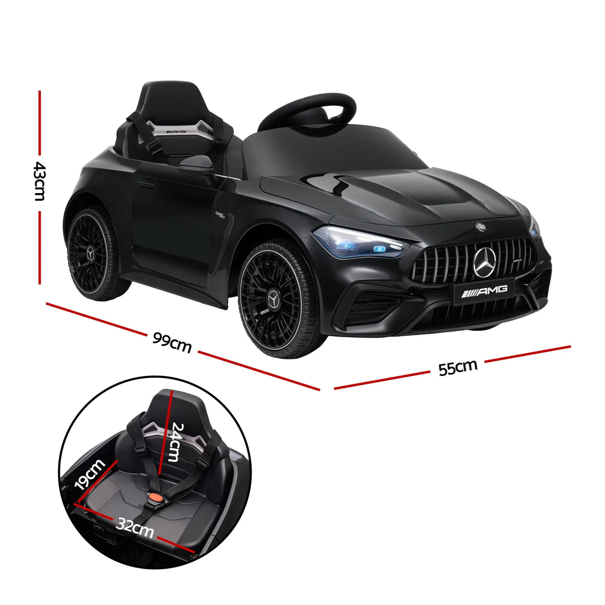 Ride On Car Licensed Mercedes Benz AMGC63 Kids Electric Car 12V Music Black - Image 3