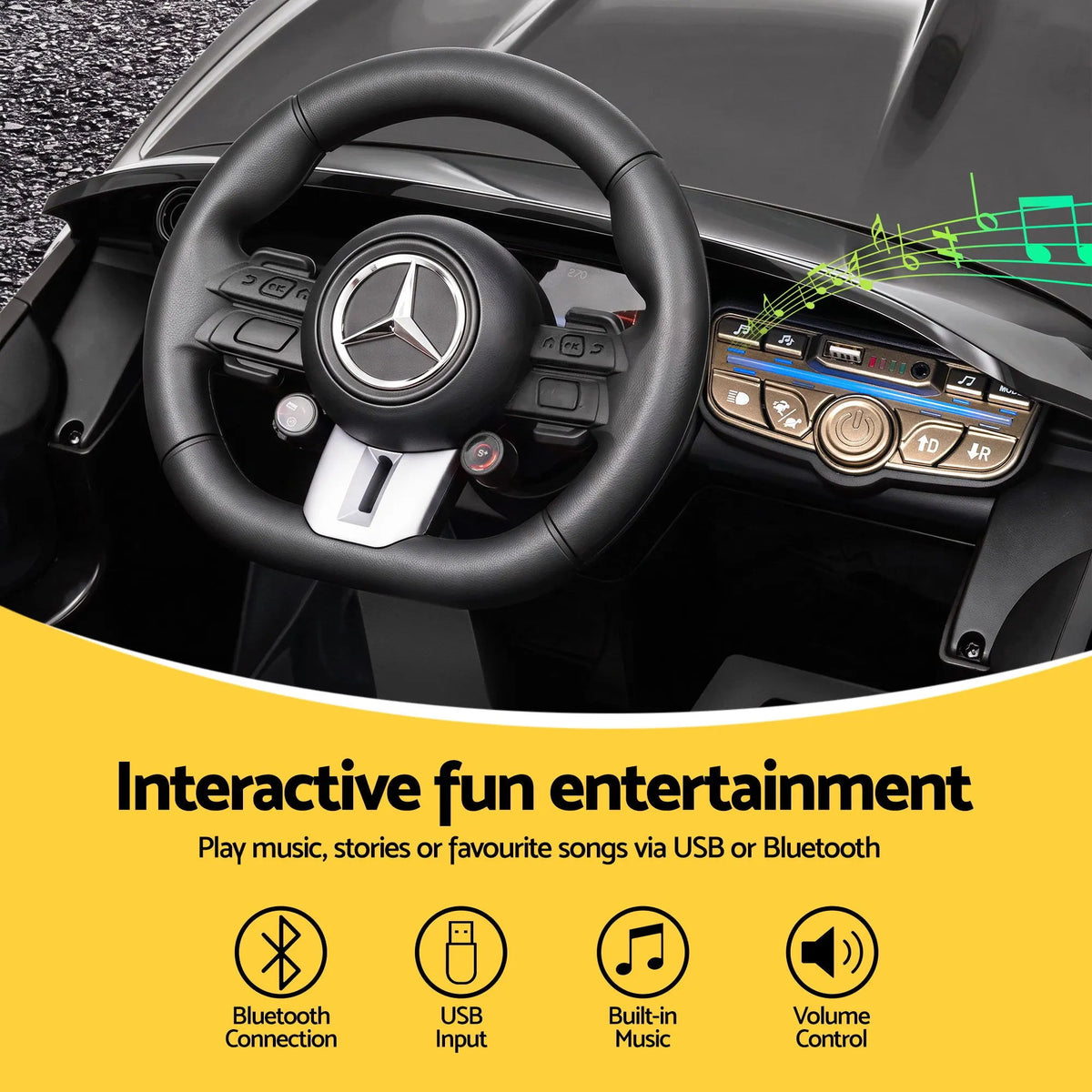 Ride On Car Licensed Mercedes Benz AMGC63 Kids Electric Car 12V Music Black - Image 6