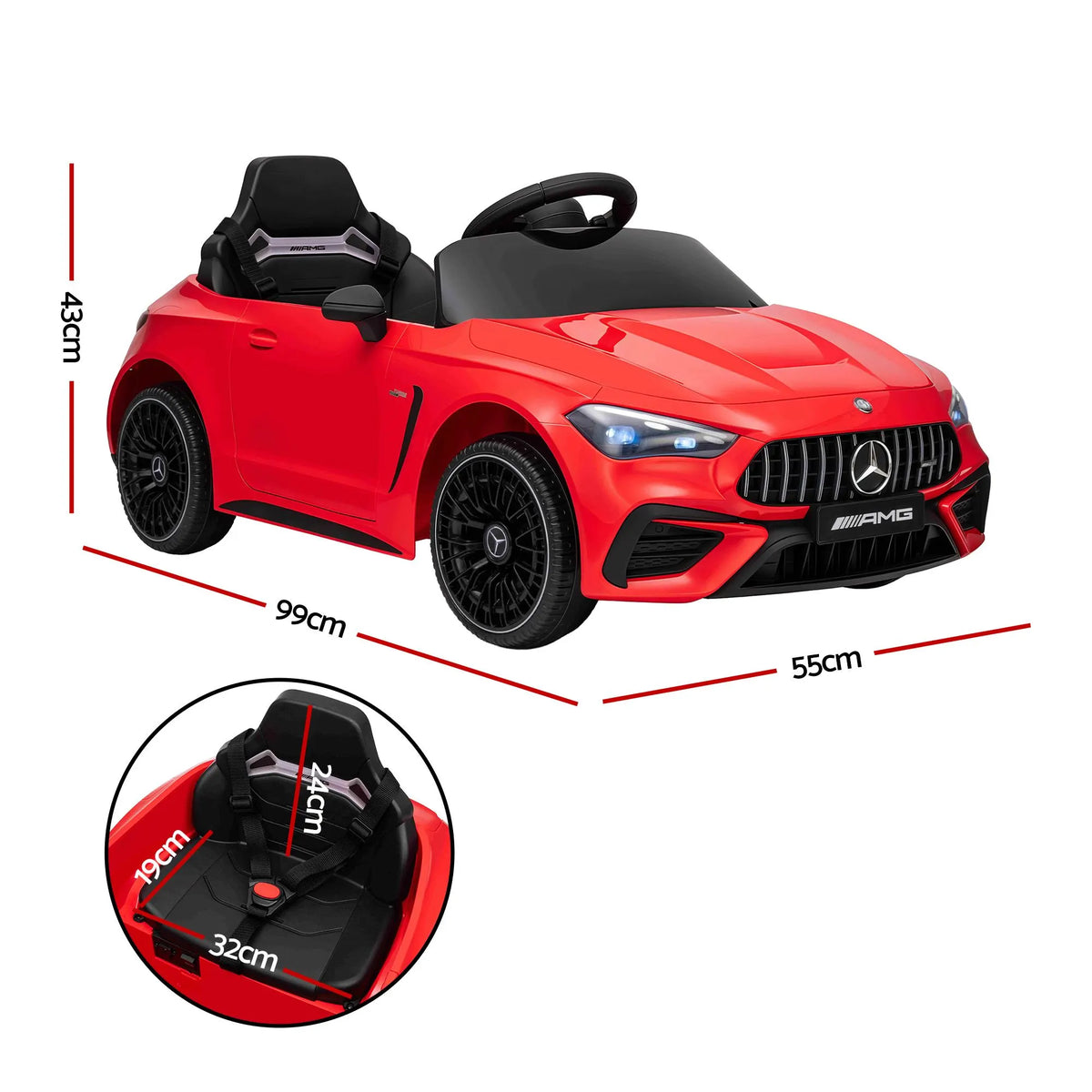 Ride On Car Licensed Mercedes Benz AMGC63 Kids Electric Car 12V Music Red - Image 3