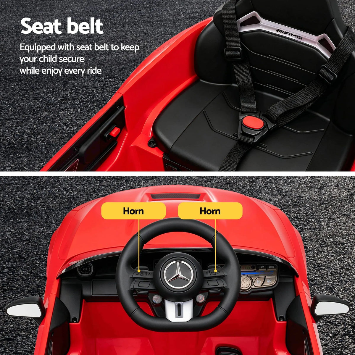 Ride On Car Licensed Mercedes Benz AMGC63 Kids Electric Car 12V Music Red - Image 7