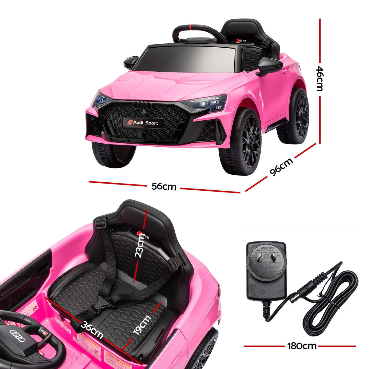 Ride On Car Licensed Audi RS3 Car for Kids 12V Remote Control Pink - Image 2