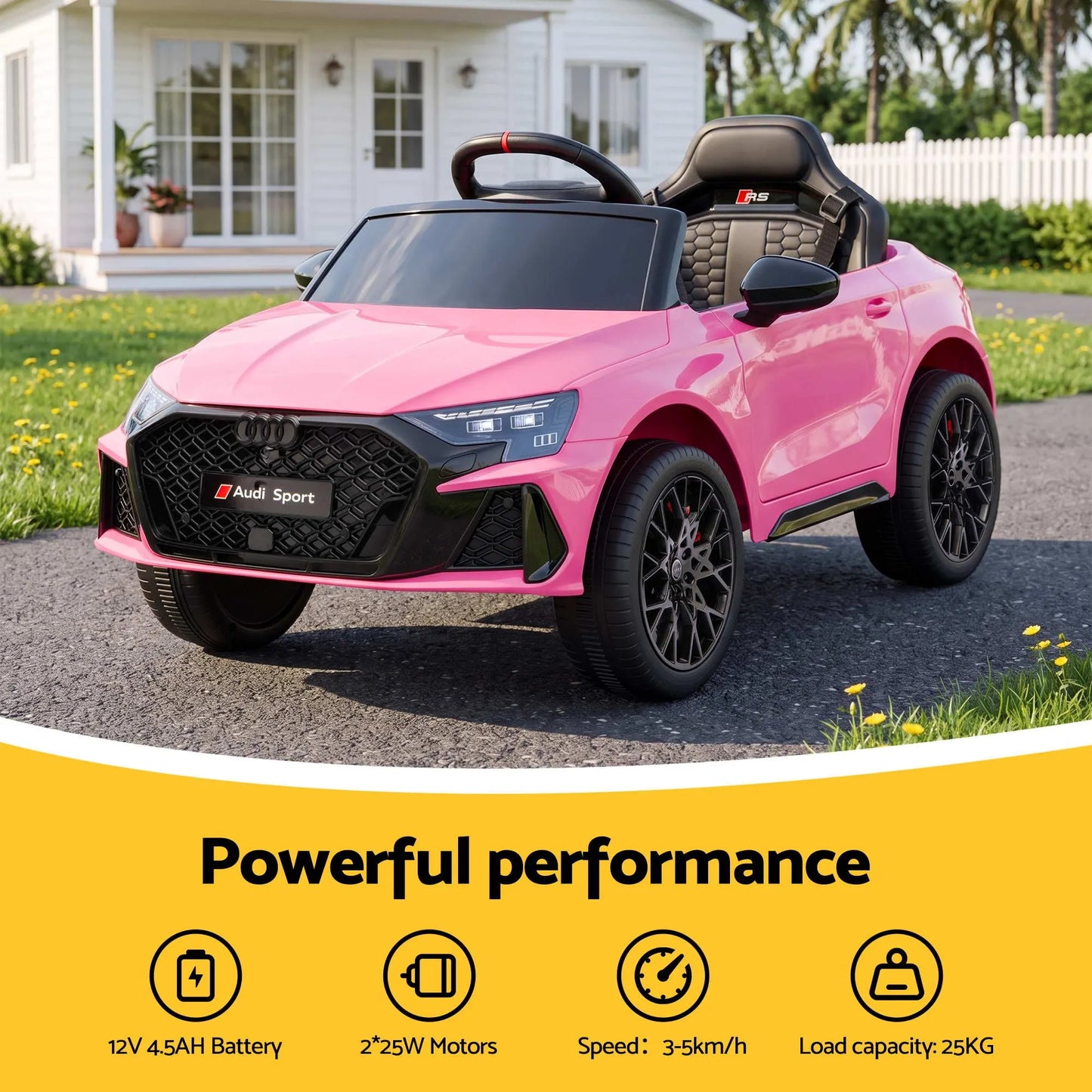 Ride On Car Licensed Audi RS3 Car for Kids 12V Remote Control Pink - Image 7