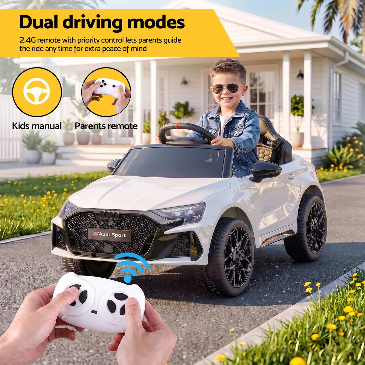 Ride On Car Licensed Audi RS3 Car for Kids 12V Remote Control White - Image 4