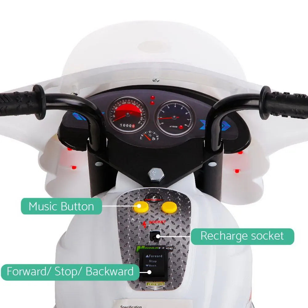 Rigo Kids Electric Ride On Police Motorcycle Motorbike 6V Battery White - Image 6