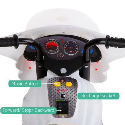 Rigo Kids Electric Ride On Police Motorcycle Motorbike 6V Battery White - Image 6