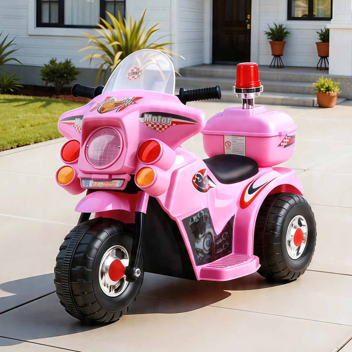 Rigo Kids Electric Ride On Police Motorcycle Motorbike 6V Battery Pink