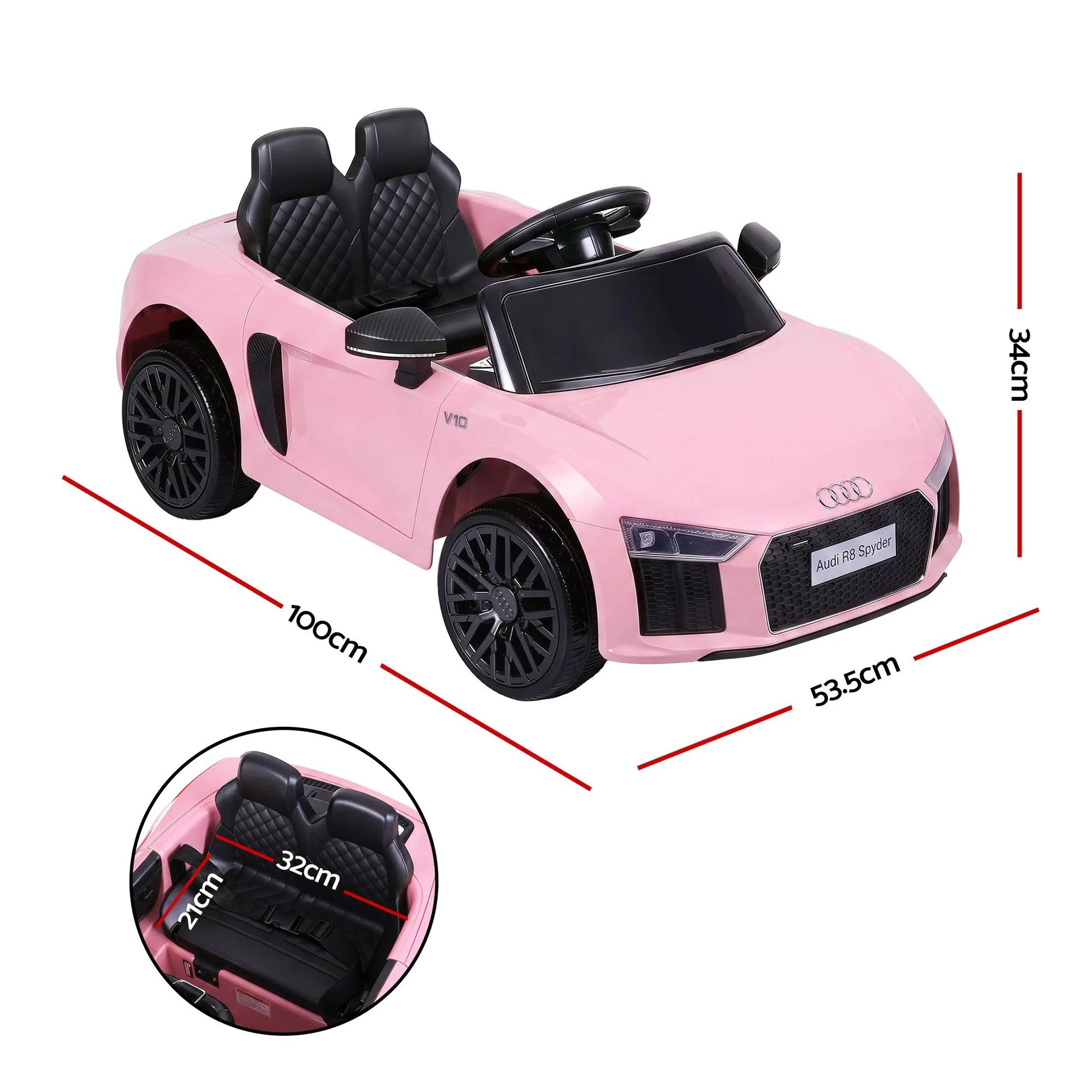 Ride On Car Licensed Audi R8 12V Electric Car for Kids Battery Pink - Image 2