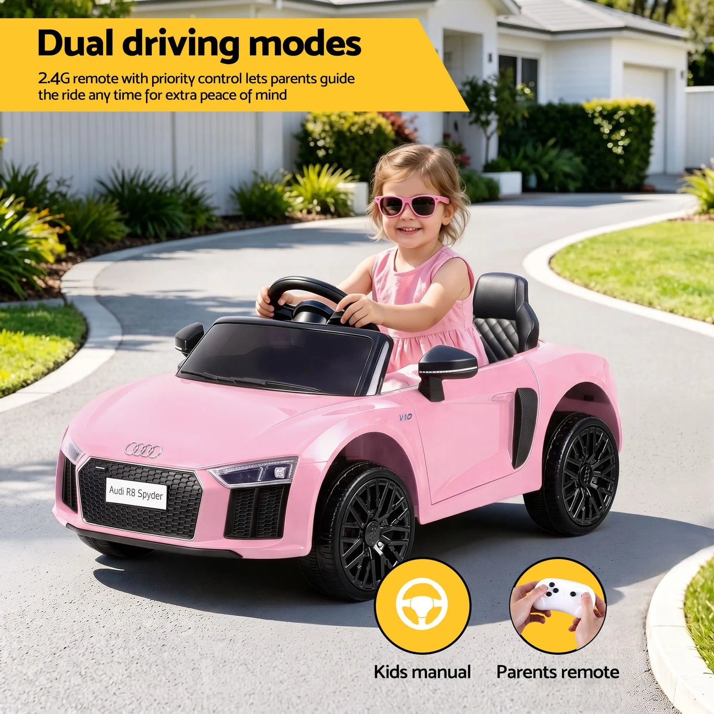 Ride On Car Licensed Audi R8 12V Electric Car for Kids Battery Pink - Image 4