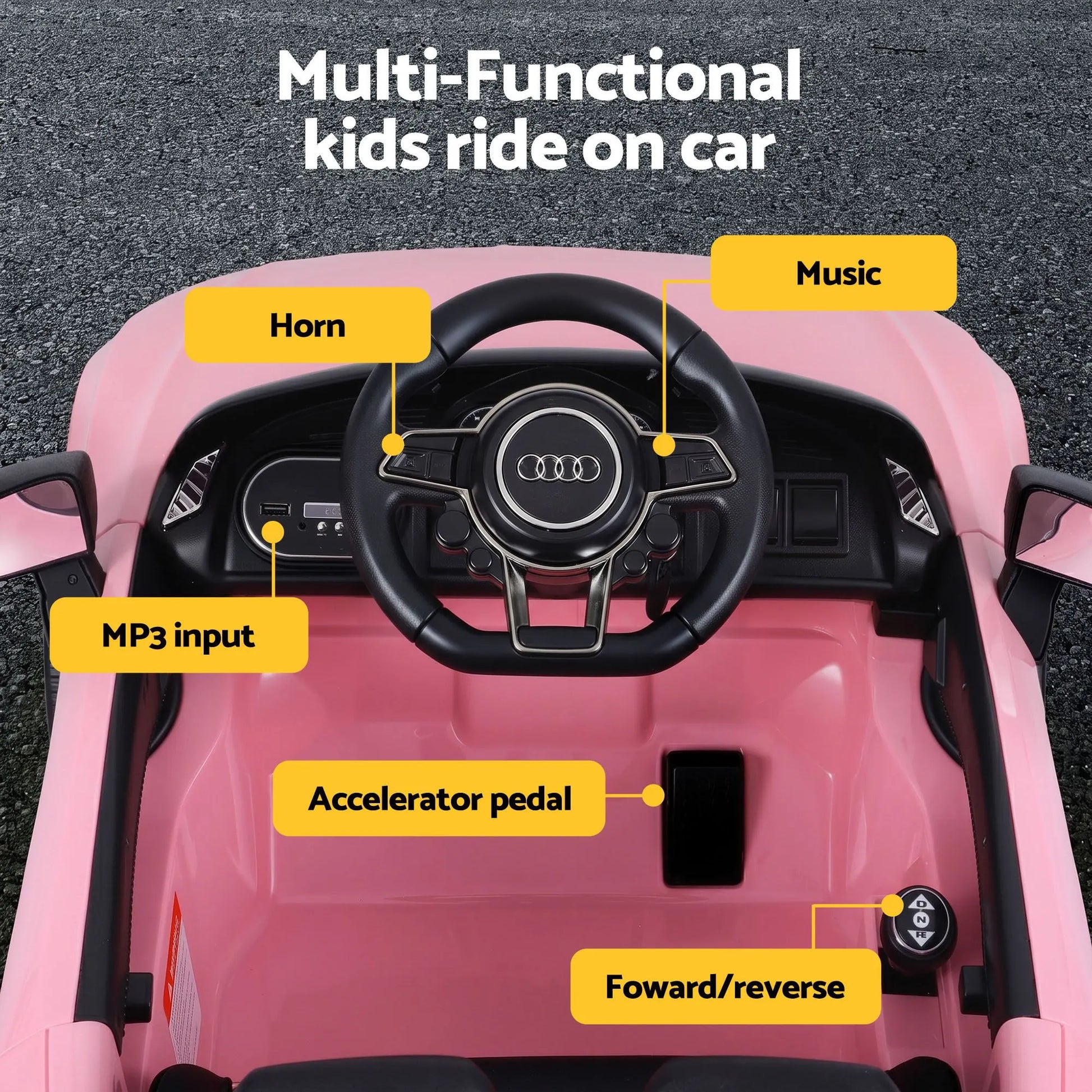 Ride On Car Licensed Audi R8 12V Electric Car for Kids Battery Pink - Image 5