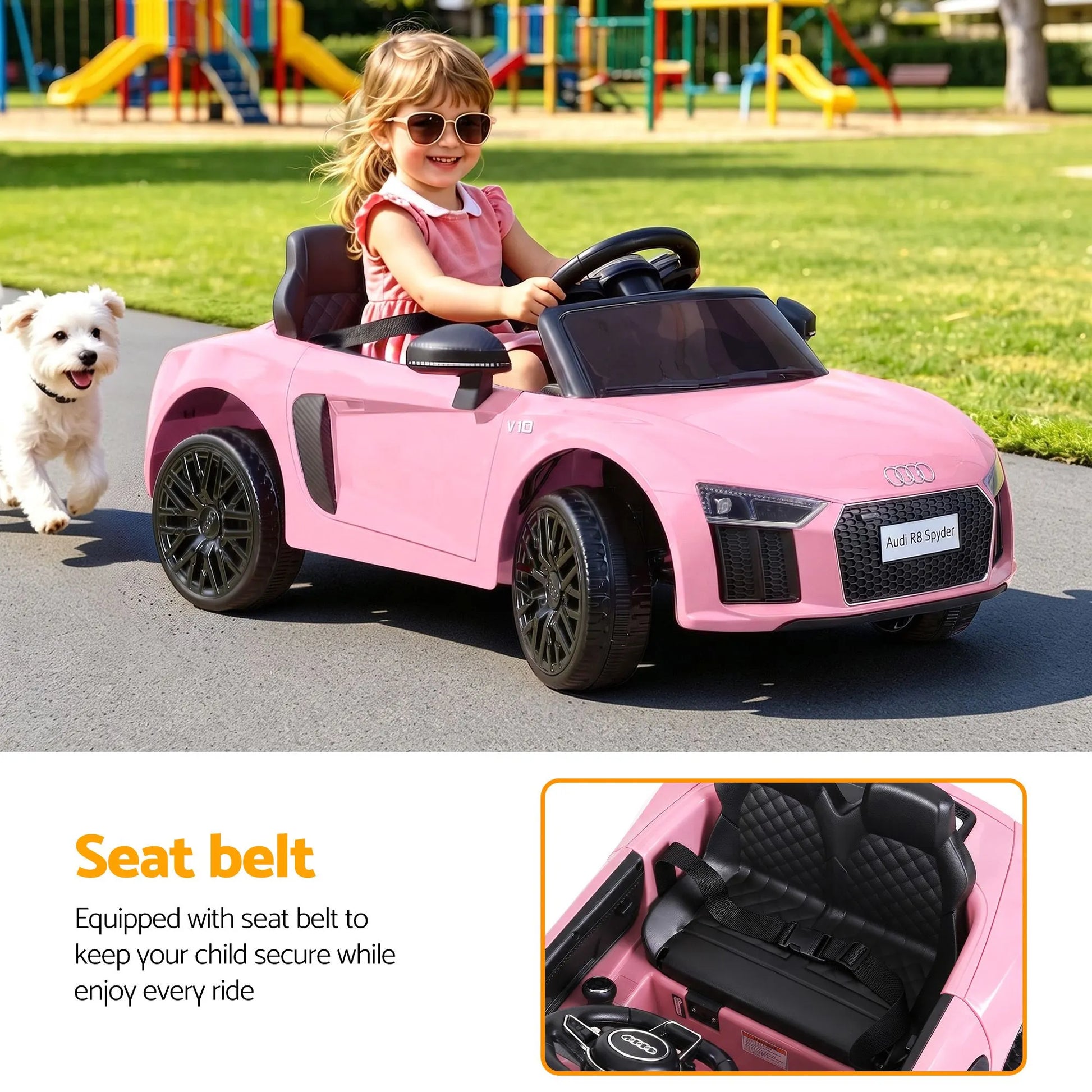 Ride On Car Licensed Audi R8 12V Electric Car for Kids Battery Pink - Image 6