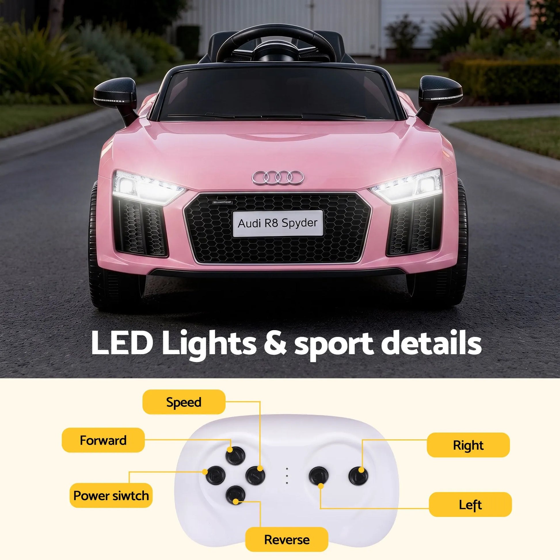 Ride On Car Licensed Audi R8 12V Electric Car for Kids Battery Pink - Image 8