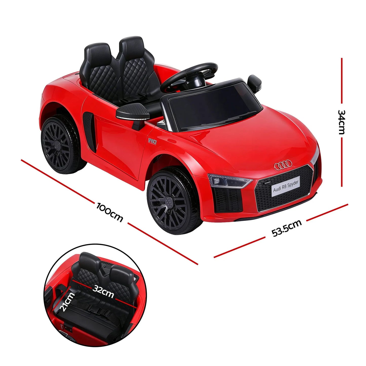 Ride On Car Licensed Audi R8 12V Electric Car for Kids Battery Red - Image 2