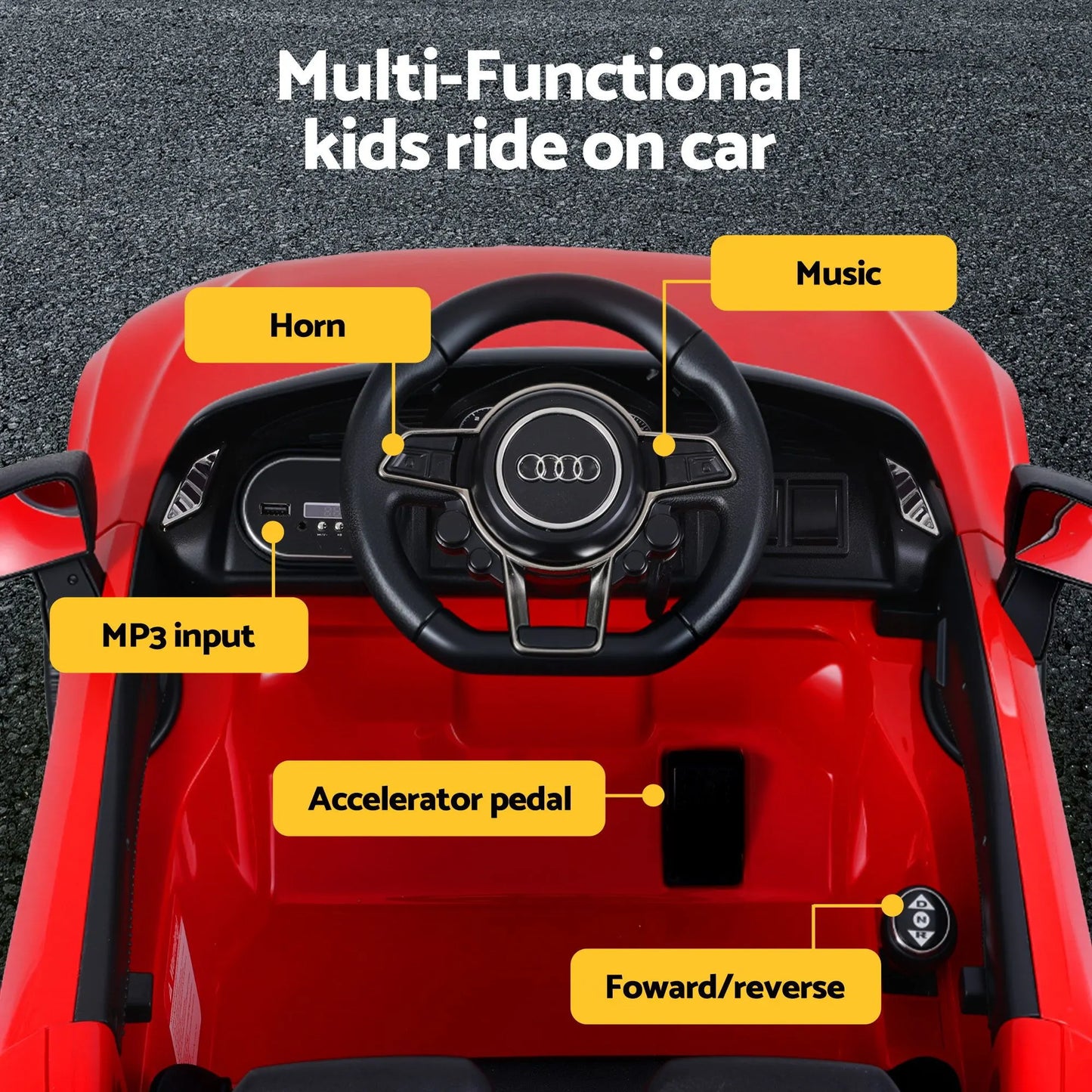 Ride On Car Licensed Audi R8 12V Electric Car for Kids Battery Red - Image 5