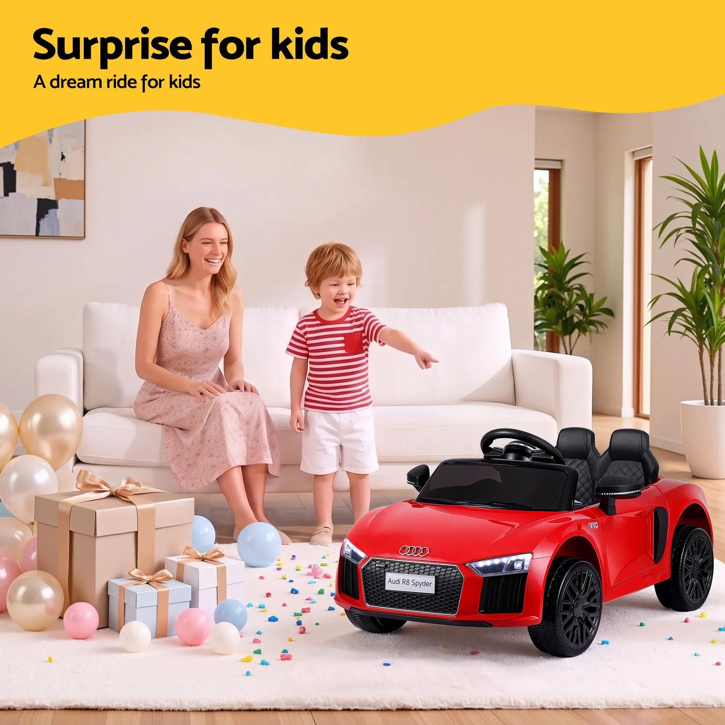 Ride On Car Licensed Audi R8 12V Electric Car for Kids Battery Red - Image 9