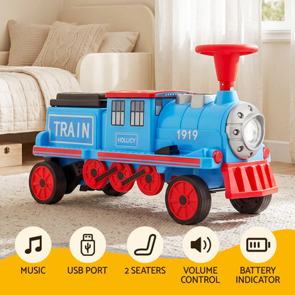 Rigo Kids Ride on Car Train 12V Electric Toy 2 Seaters Storage 87cm Blue - Image 4