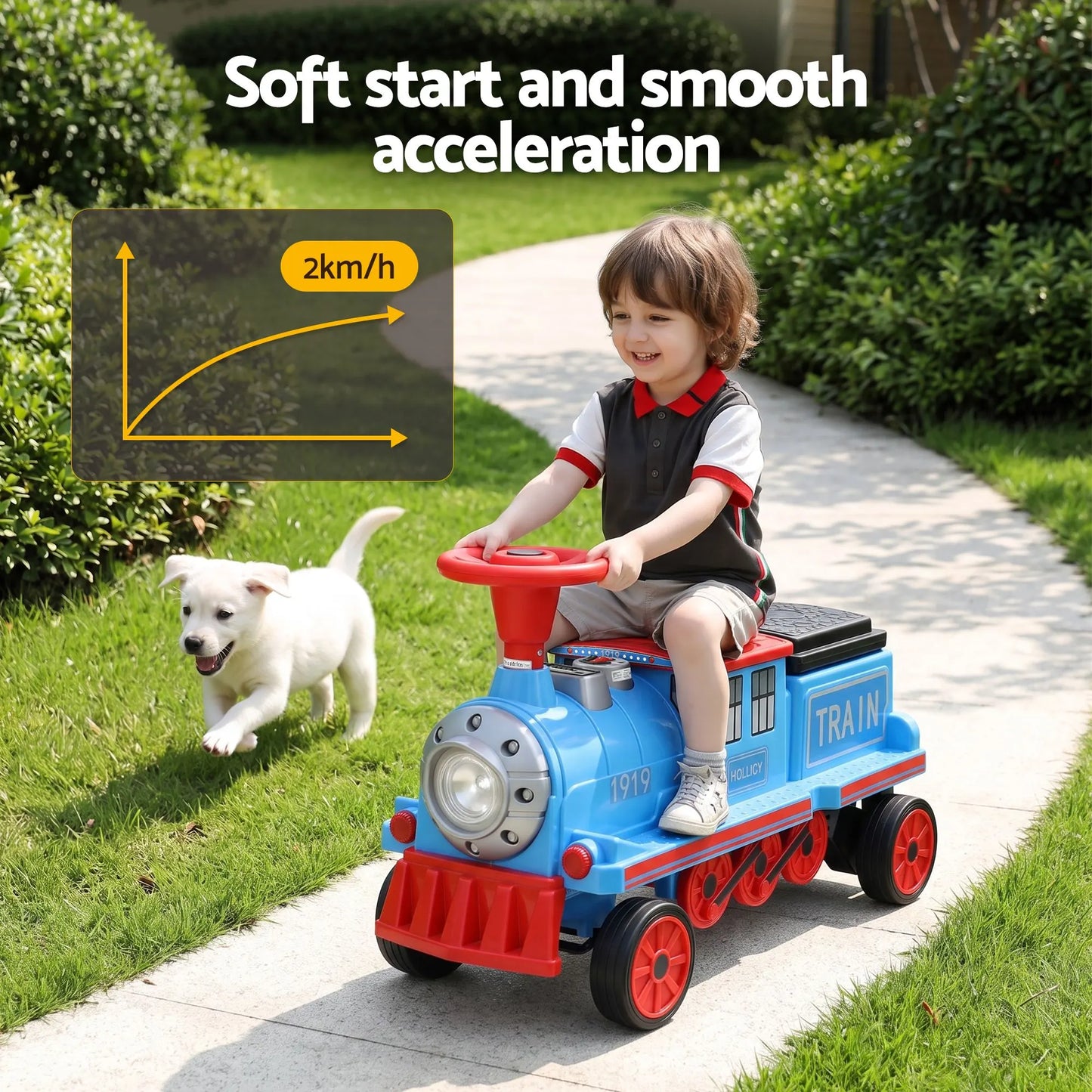Rigo Kids Ride on Car Train 12V Electric Toy 2 Seaters Storage 87cm Blue - Image 5