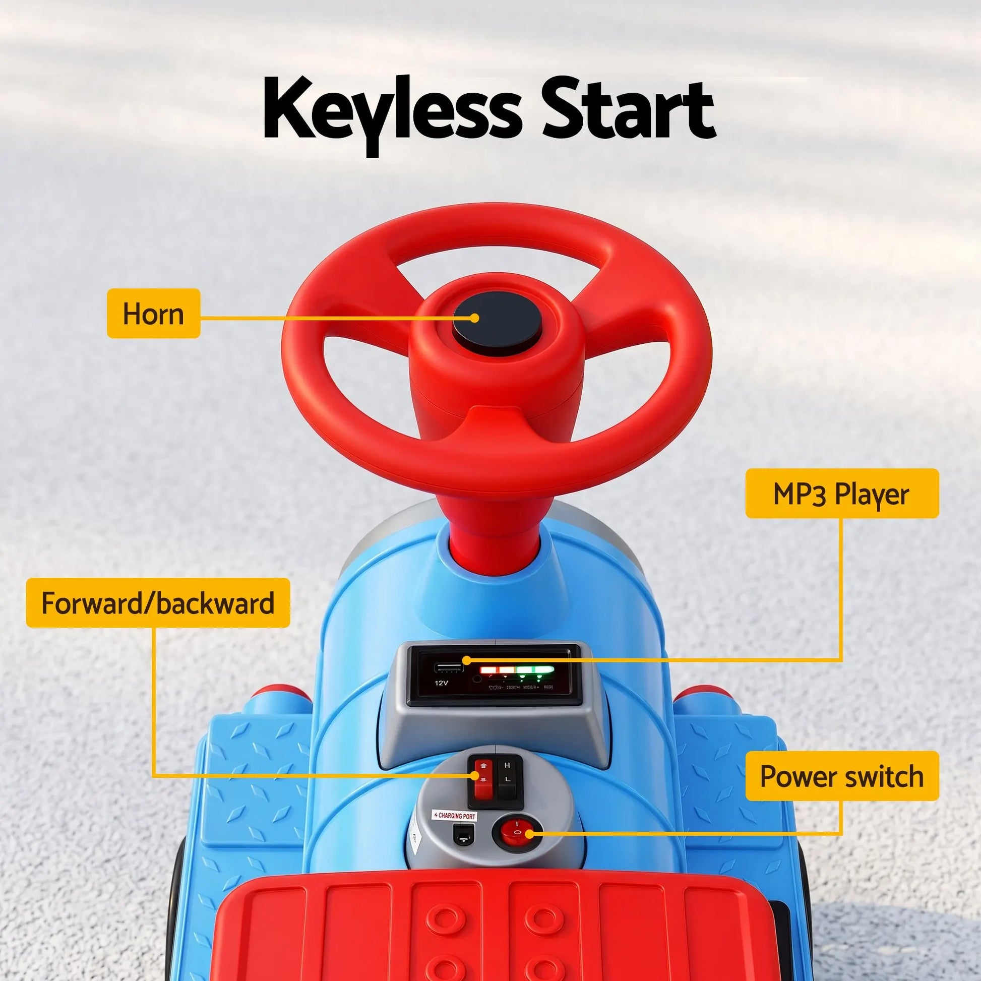 Rigo Kids Ride on Car Train 12V Electric Toy 2 Seaters Storage 87cm Blue - Image 7