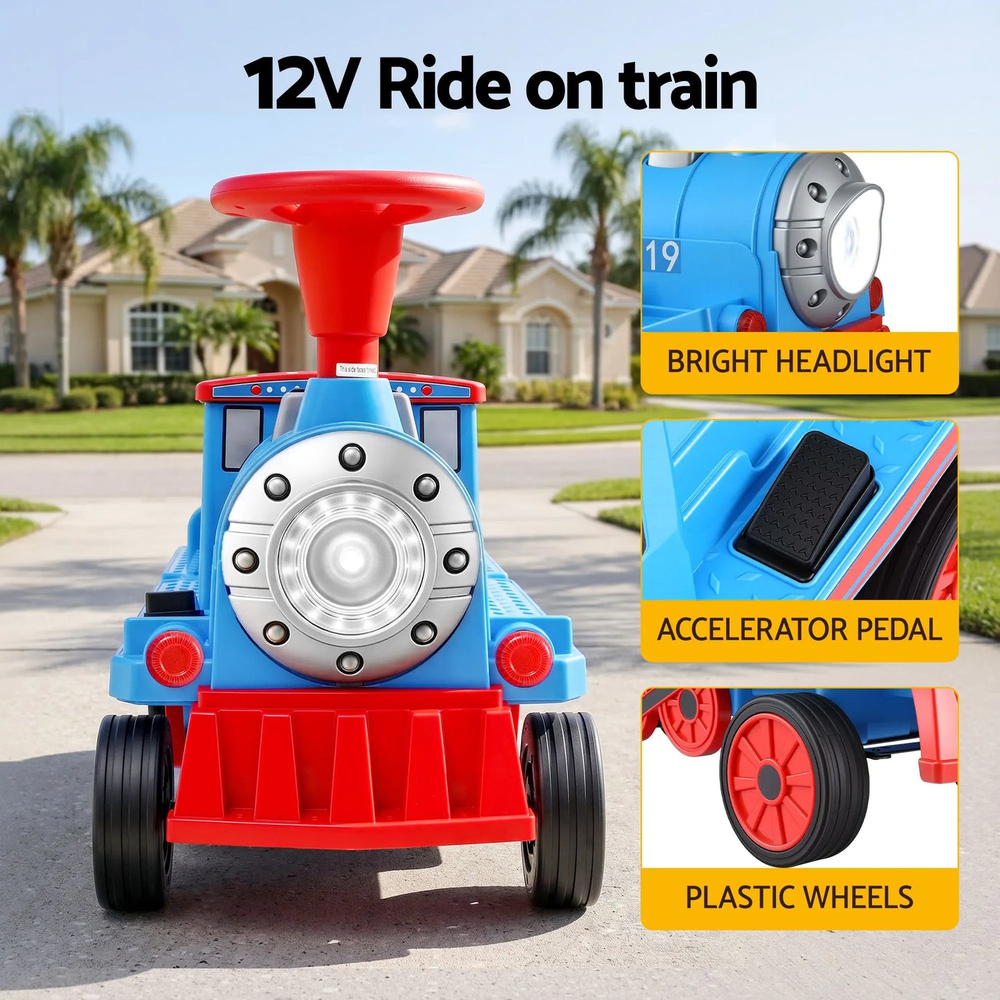 Rigo Kids Ride on Car Train 12V Electric Toy 2 Seaters Storage 87cm Blue - Image 8