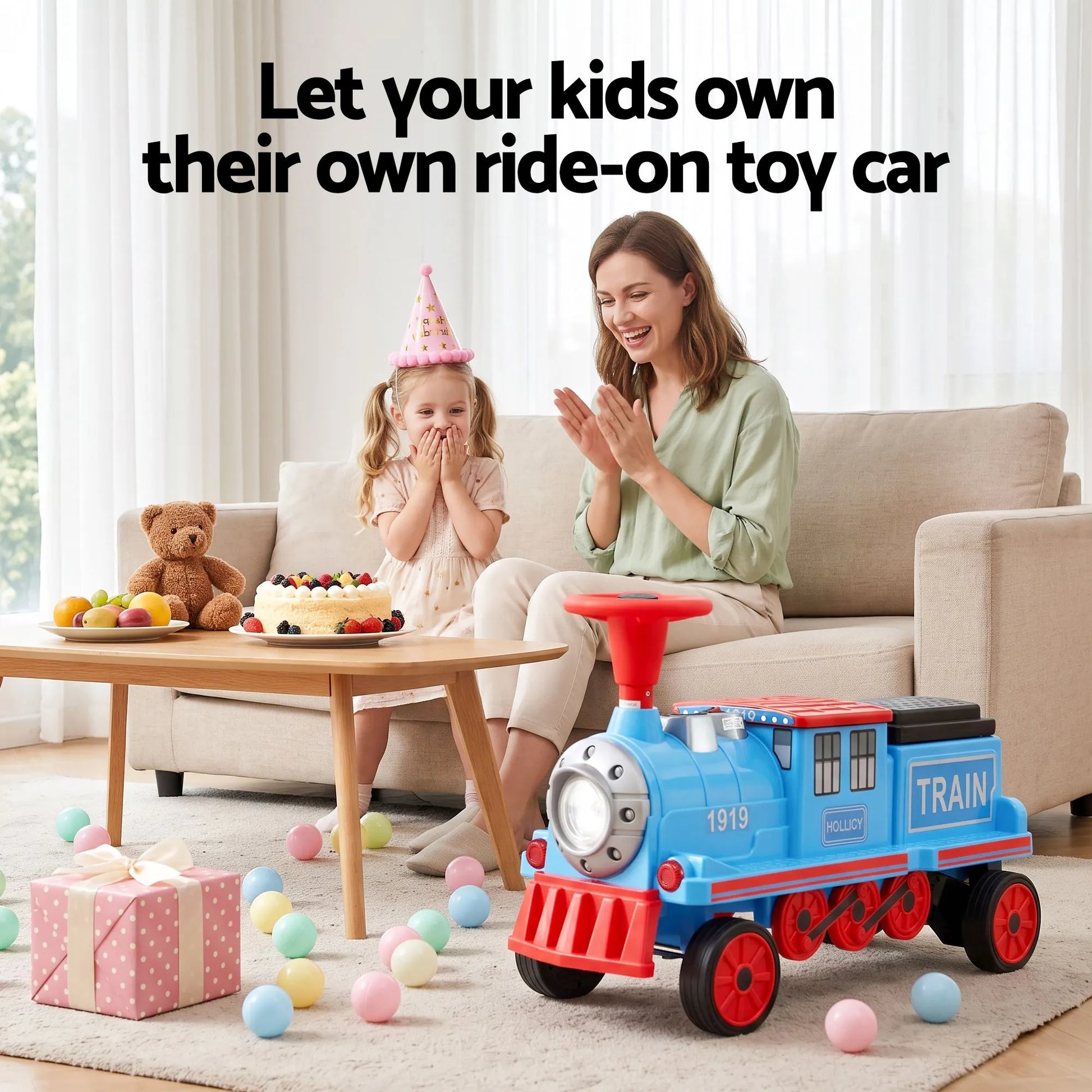 Rigo Kids Ride on Car Train 12V Electric Toy 2 Seaters Storage 87cm Blue - Image 9