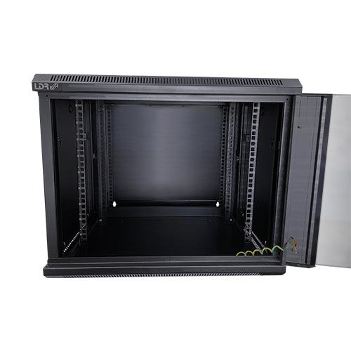 LDR Assembled 9U Hinged Wall Mount Cabinet (600mm x 550mm) Glass Door - Black Metal Construction... - Image 2