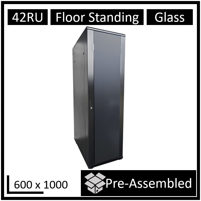 LDR Assembled 42U Server Rack Cabinet (600mm x 1000mm) Glass Door, 1x 8-Port PDU, 1x 4-Way Fan, 2...