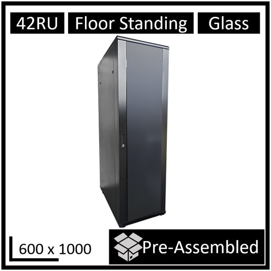 LDR Assembled 42U Server Rack Cabinet (600mm x 1000mm) Glass Door, 1x 8-Port PDU, 1x 4-Way Fan, 2...