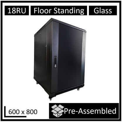LDR Assembled 18U Server Rack Cabinet (600mm x 800mm) Glass Door, 1x 8-Port PDU, 1x 4-Way Fan, 2x...