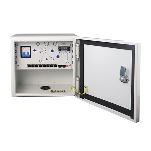 LDR Outdoor Hub, PoE Switch, Waterproof Box, IP55, Max POE 30W, 8 Port PoE, 2 SFP Ports, AC220V M...