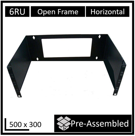 LDR Open Frame 6U Wall Mount Frame (500mm x 300mm) - Black Metal Construction - Data Racks  Acces...