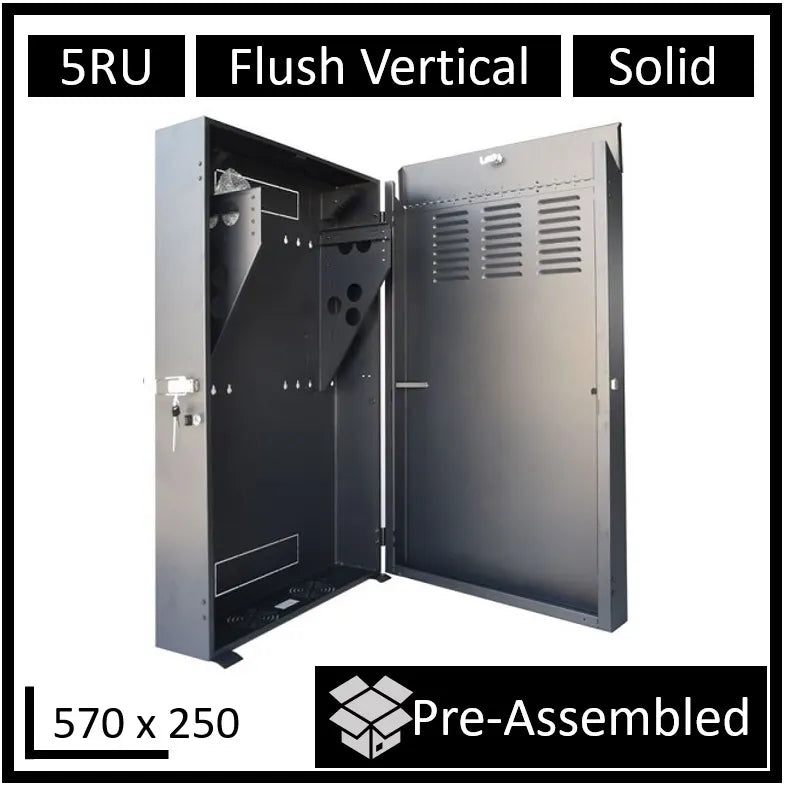 LDR Assembled 5U Flush Wall Mount Vertical Cabinet (570mm x 250mm) - 4U Rack For Gear  2U Mount F...