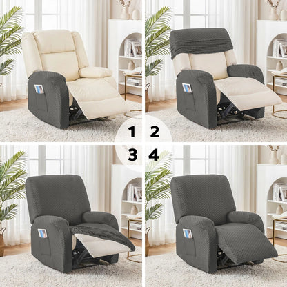 Artiss Recliner Chair Covers with Storage Side Pockets Grey Fabric - Image 8