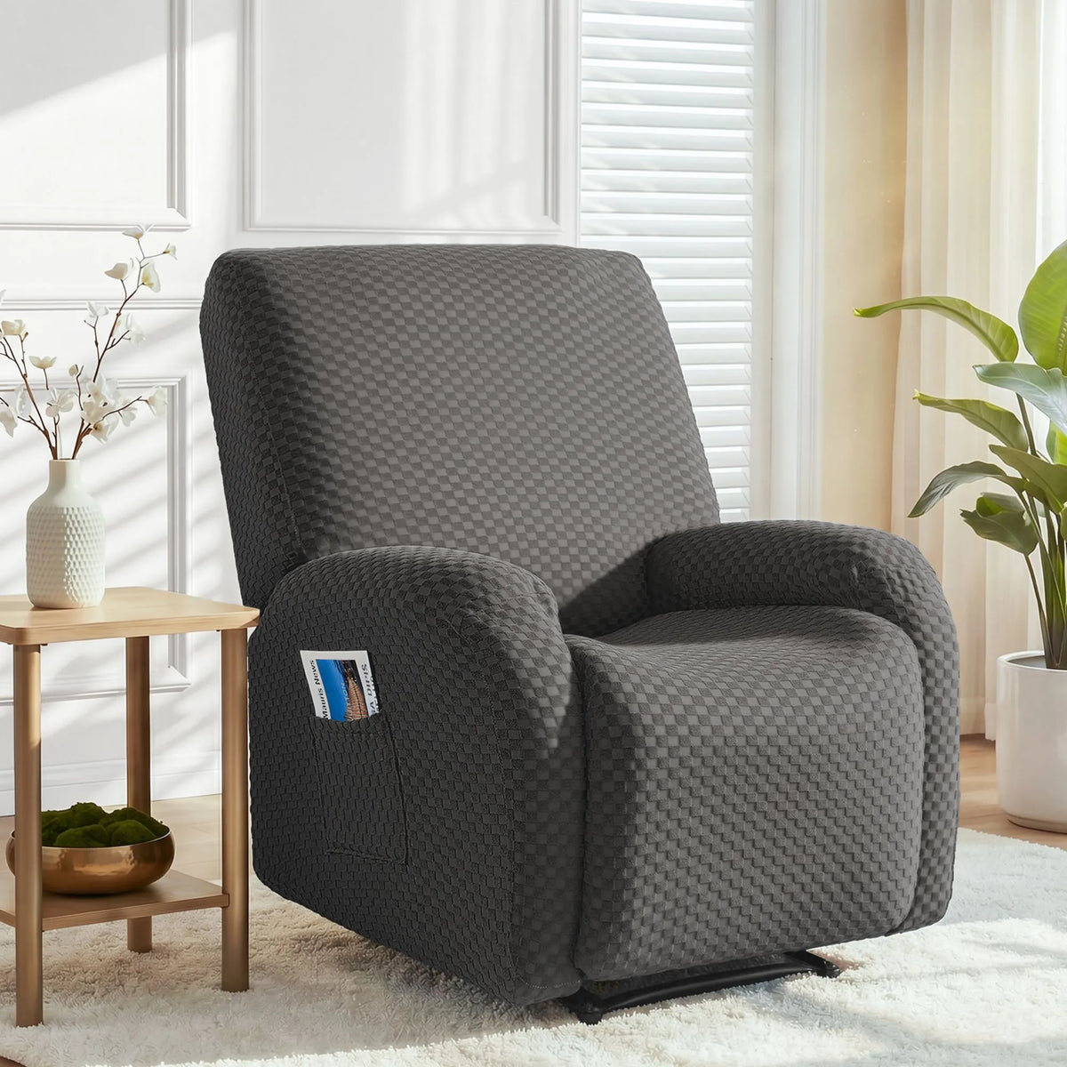 Artiss Recliner Chair Covers with Storage Side Pockets Grey Fabric - Image 9