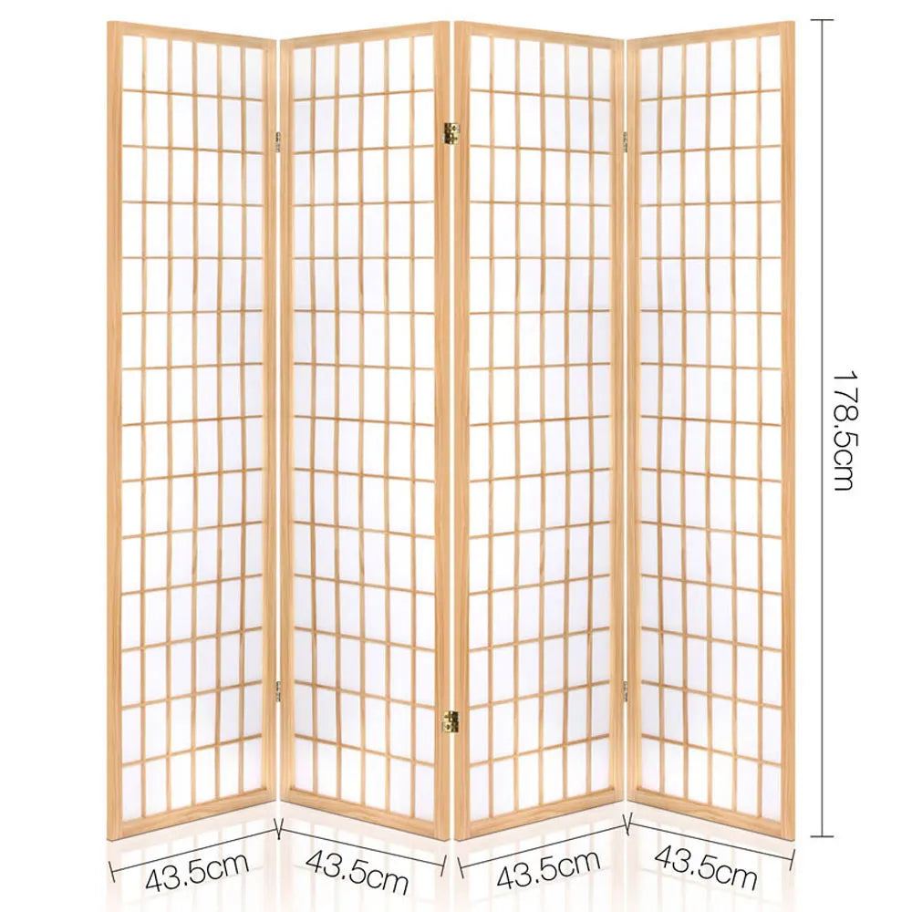Artiss 4 Panel Room Divider Screen 174x179cm Natural - Image 2