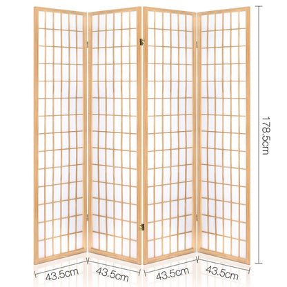 Artiss 4 Panel Room Divider Screen 174x179cm Natural - Image 2