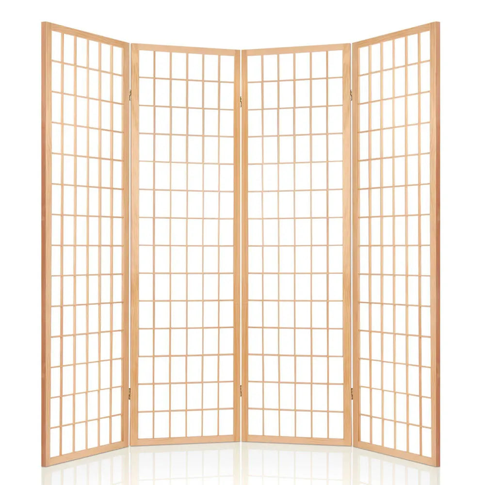 Artiss 4 Panel Room Divider Screen 174x179cm Natural - Image 4