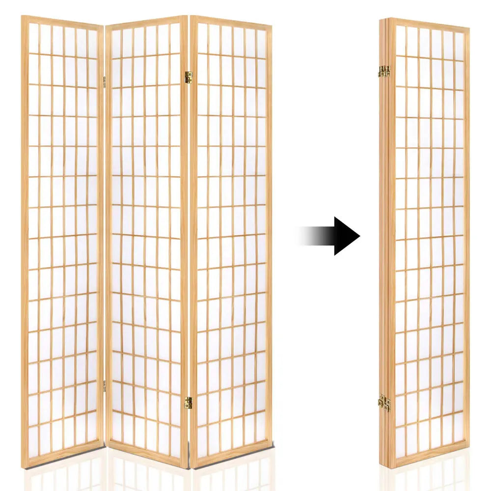 Artiss 4 Panel Room Divider Screen 174x179cm Natural - Image 5