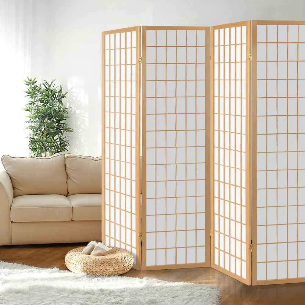 Artiss 4 Panel Room Divider Screen 174x179cm Natural - Image 7